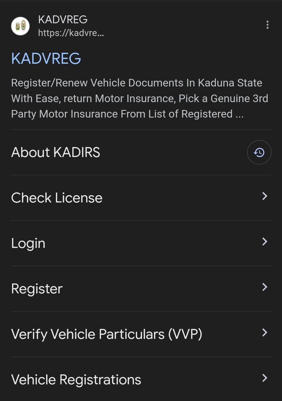 The KADVREG platform on a phone